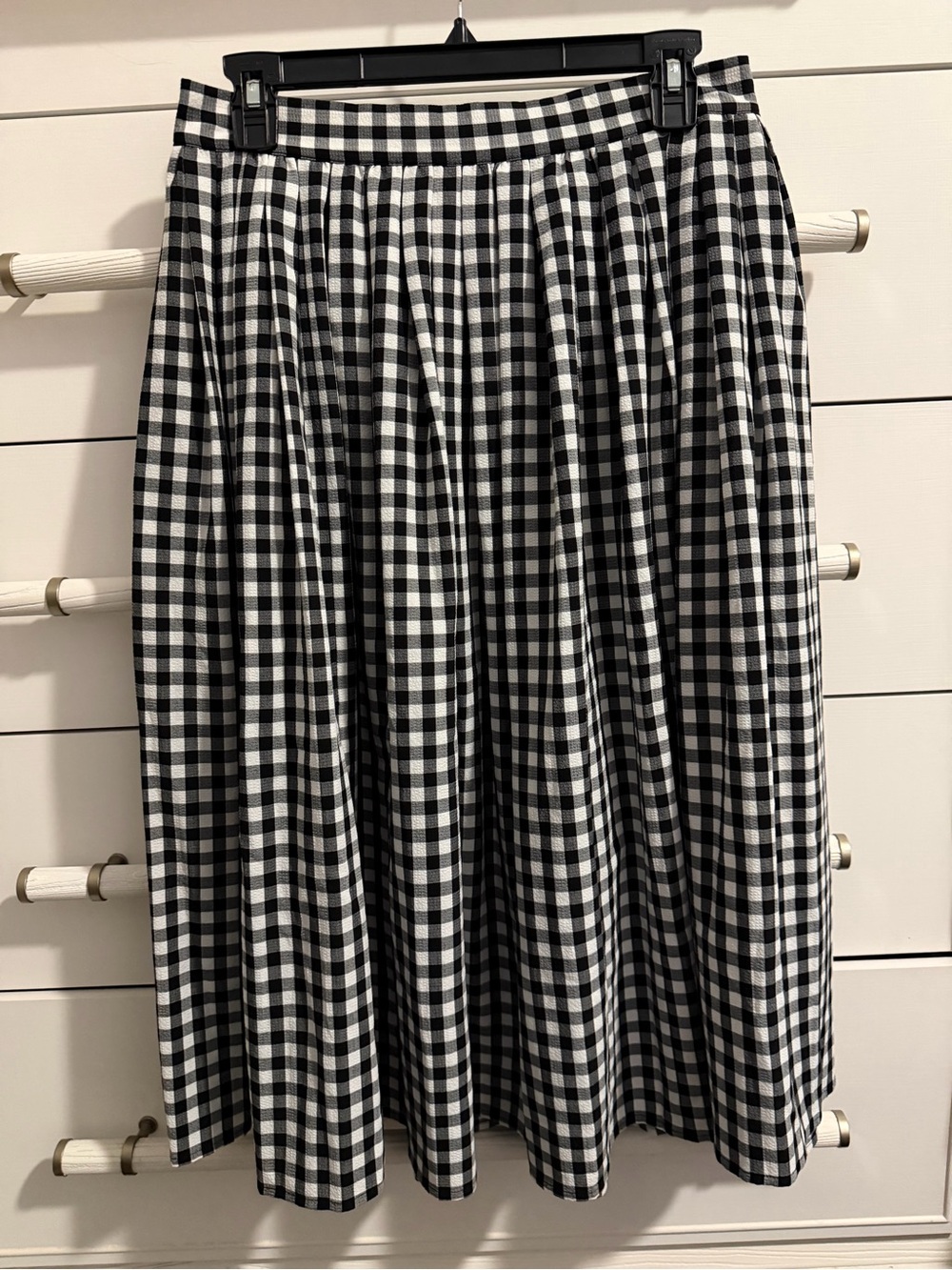 Calvin Klein Black and White Gingham A-Line Midi Skirt